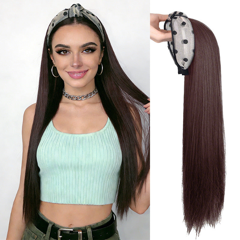 White Smoke Long Straight U-Part Half Wig - Everyday Fashion (Headband Extension) (FEVERCOS)