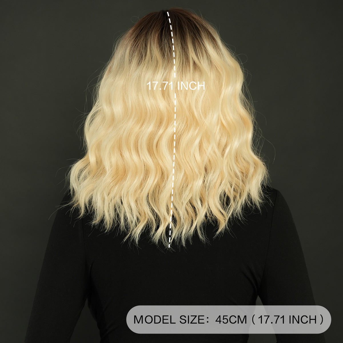 Dark Slate Gray Gradient Blonde Shoulder Wavy Wig - Urban Fashion (Root Dye Bangs) (FEVERCOS)