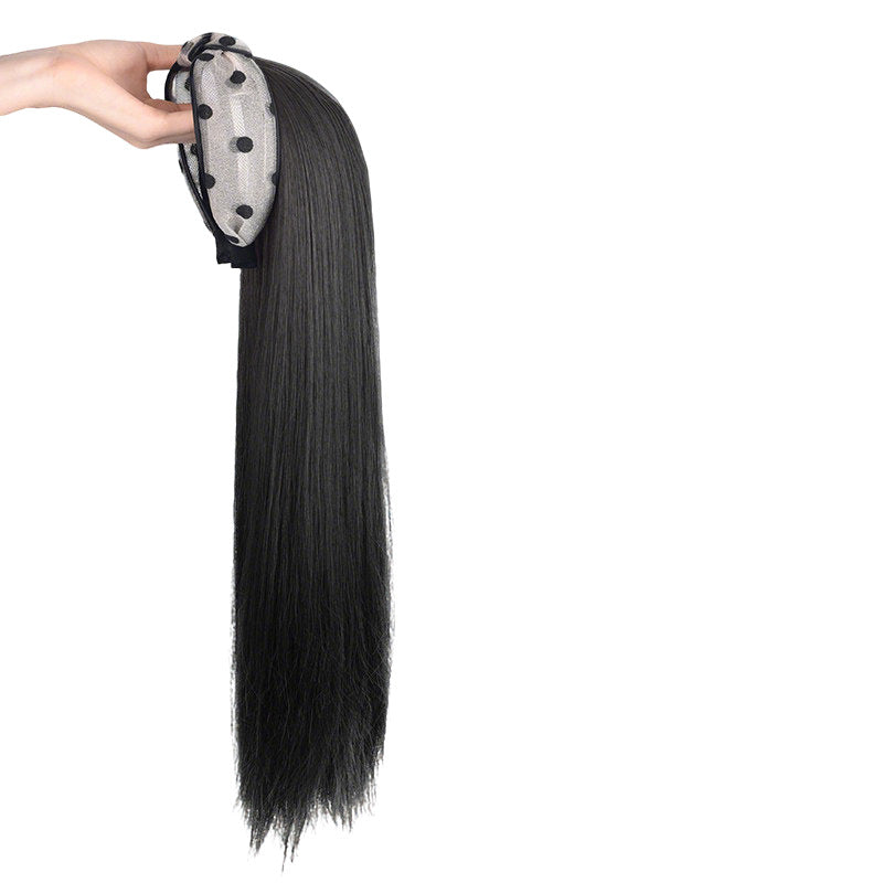 White Smoke Long Straight U-Part Half Wig - Everyday Fashion (Headband Extension) (FEVERCOS)