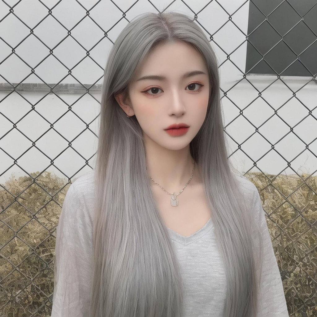 Gray Granny Grey Long Straight Wig - Urban Subculture (Middle Part) (FEVERCOS)