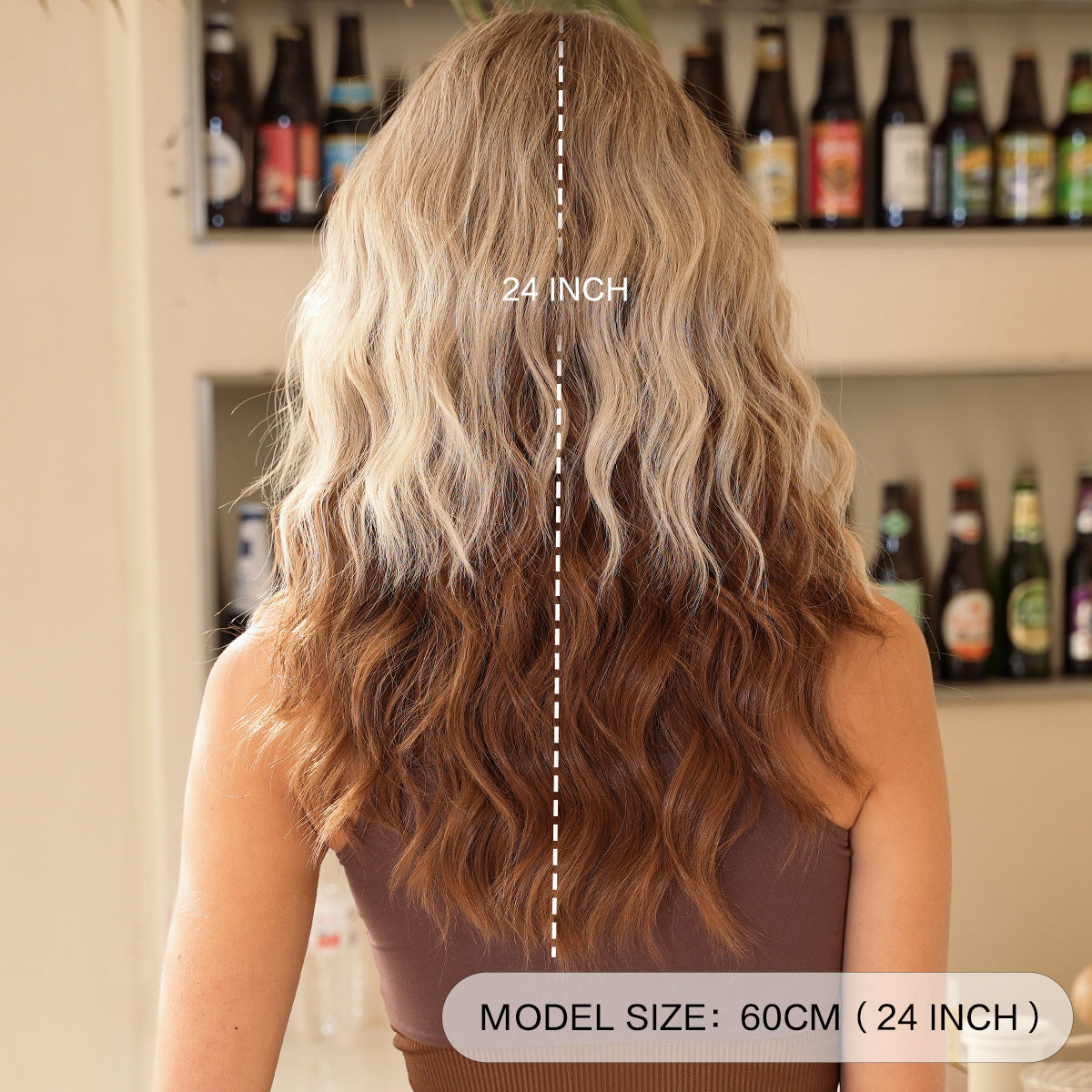 Tan Beige Highlight Long Wavy Wig - Everyday Fashion (Fluffy Brown Base) (FEVERCOS)