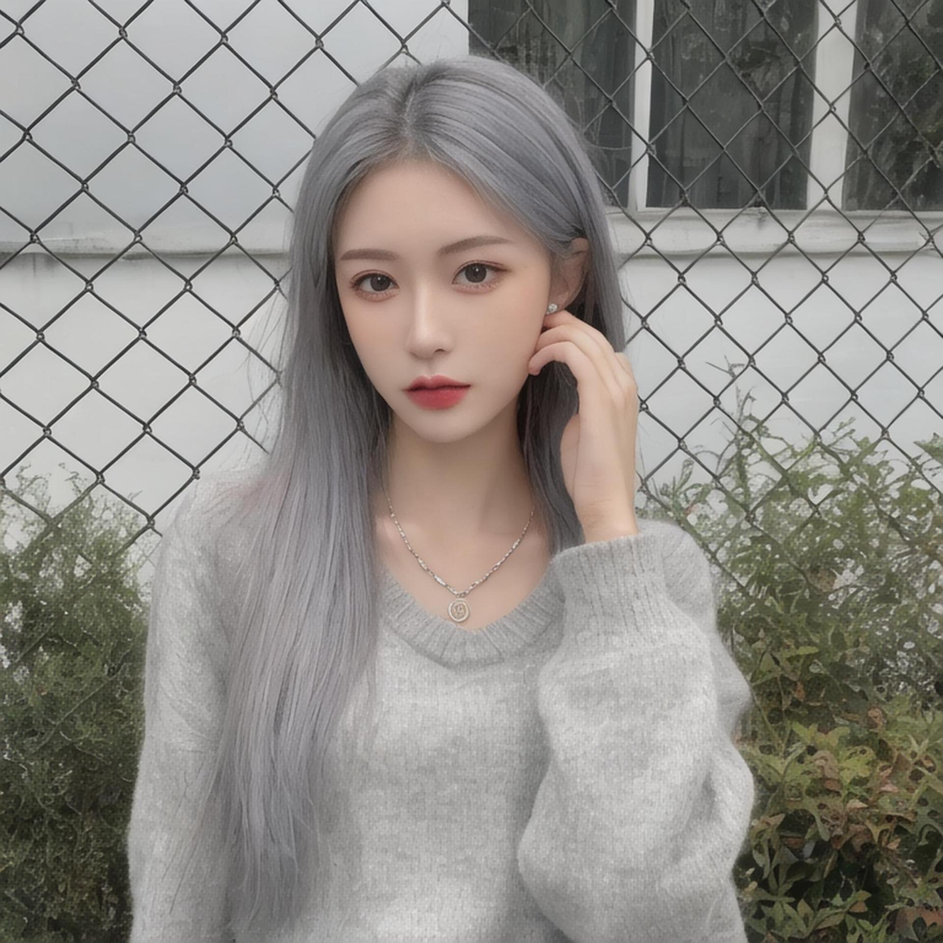 Dark Gray Granny Grey Long Straight Wig - Urban Subculture (Middle Part) (FEVERCOS)
