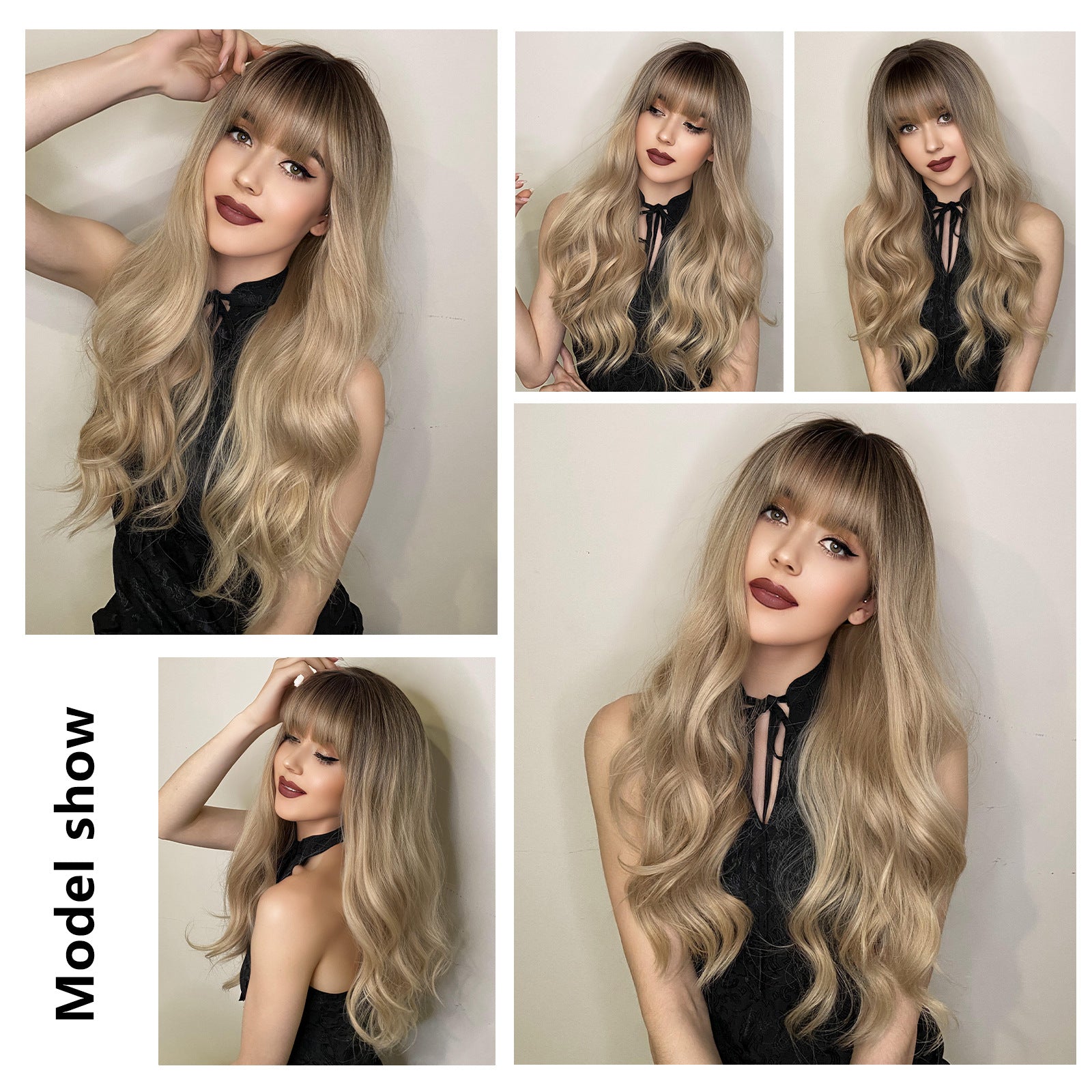 Light Gray Brown Gradient Layered Wavy Wig - Everyday Fashion (Soft Bangs) (FEVERCOS)