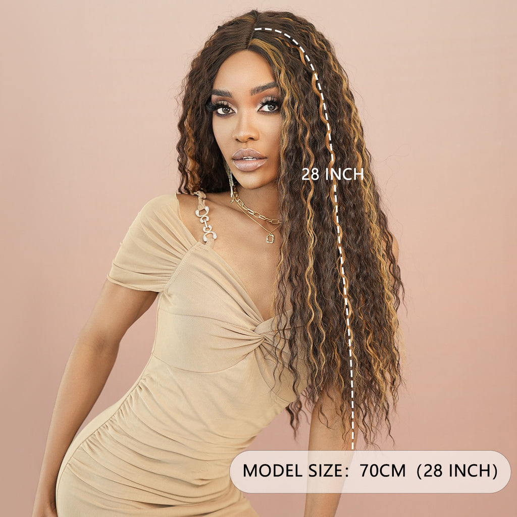 Tan Deep Curly Brown Highlight Lace Wig - Elite Lace Fronts (T-Part Long) (FEVERCOS)