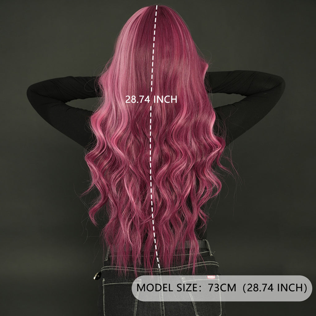 Dark Slate Gray Starry Purple Highlight Lace Wig - Elite Lace Fronts (Middle Part Curly) (FEVERCOS)