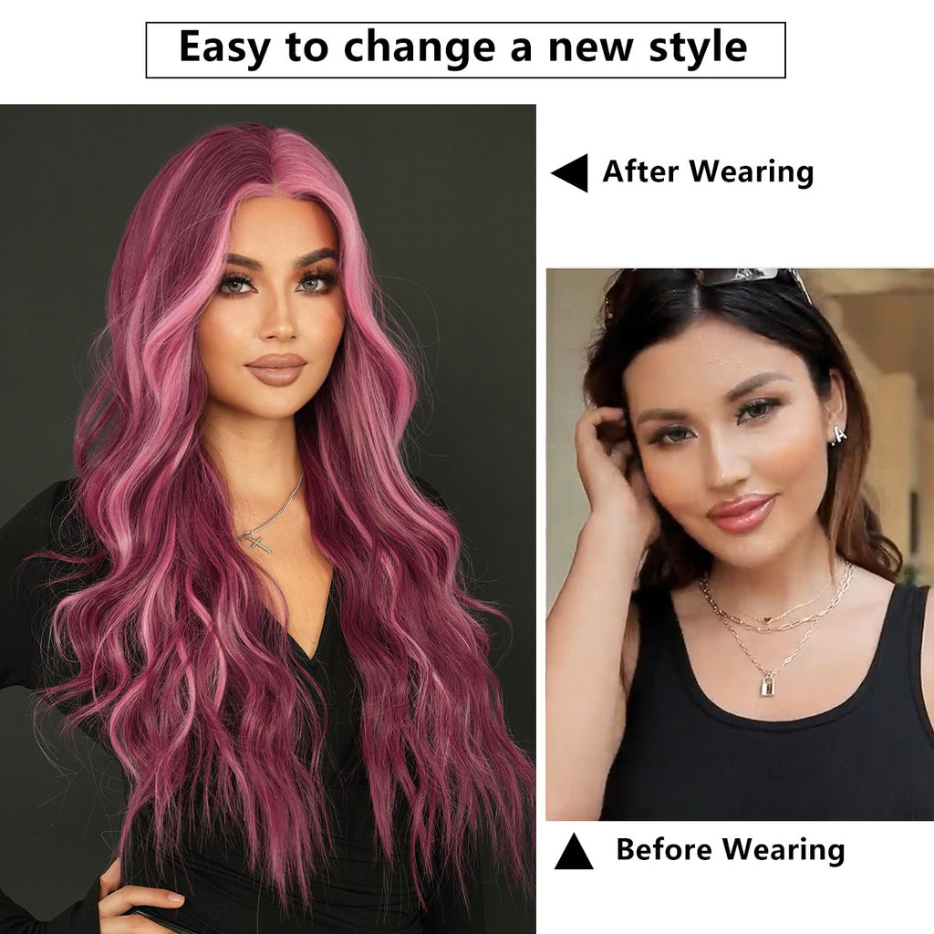 White Smoke Starry Purple Highlight Lace Wig - Elite Lace Fronts (Middle Part Curly) (FEVERCOS)