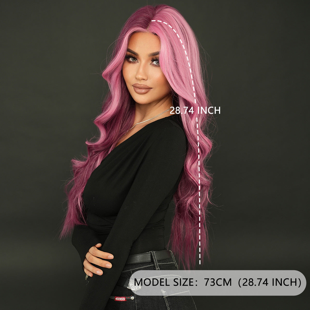 Dark Slate Gray Starry Purple Highlight Lace Wig - Elite Lace Fronts (Middle Part Curly) (FEVERCOS)