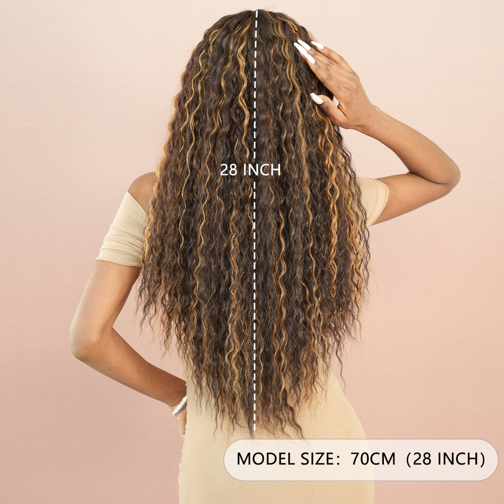 Wheat Deep Curly Brown Highlight Lace Wig - Elite Lace Fronts (T-Part Long) (FEVERCOS)