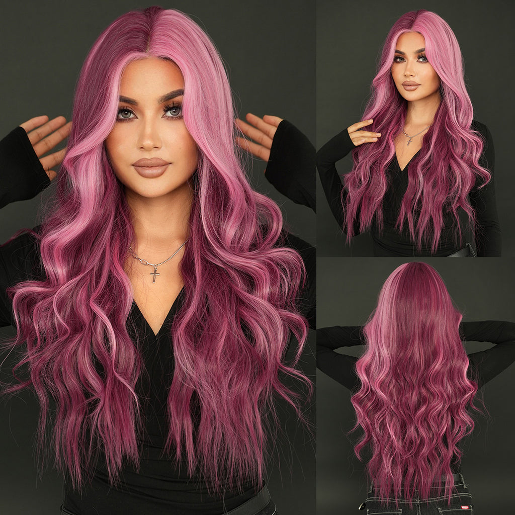 Dark Slate Gray Starry Purple Highlight Lace Wig - Elite Lace Fronts (Middle Part Curly) (FEVERCOS)