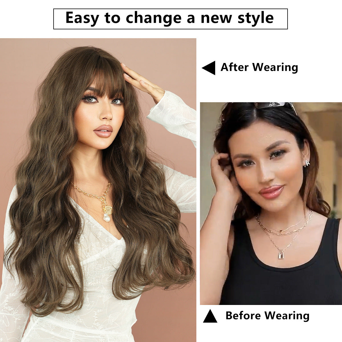 White Smoke 30-Inch Super Long Brown Wavy Wig - Everyday Fashion (Voluminous Bangs) (FEVERCOS)