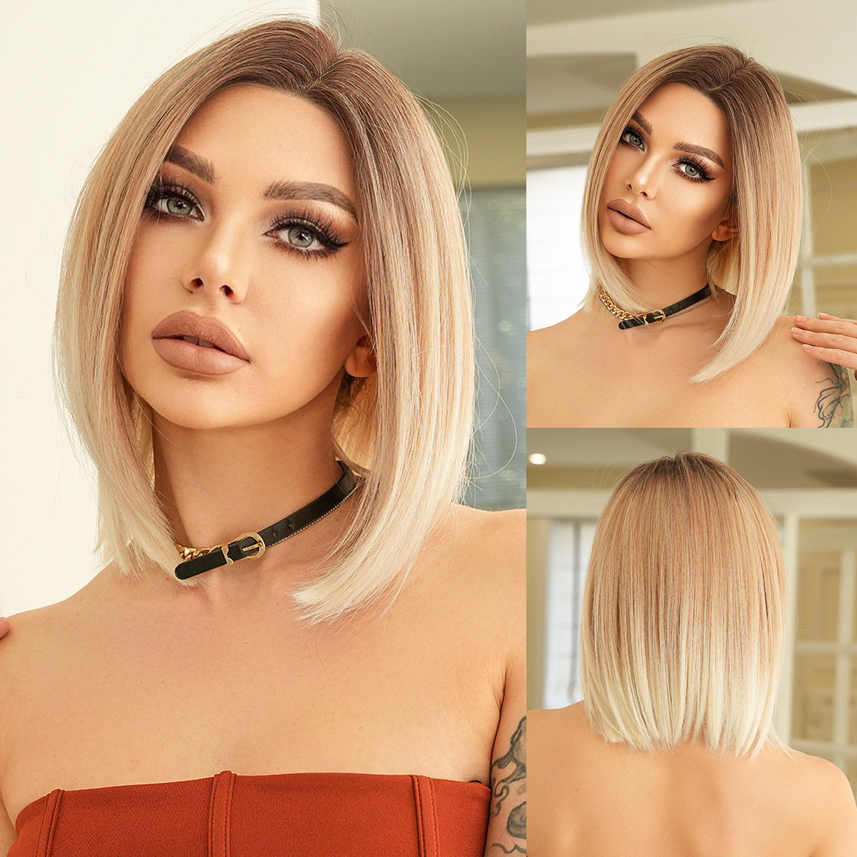 Tan Gradient Blonde Lace Bob Wig - Elite Lace Fronts (French Bob) (FEVERCOS)