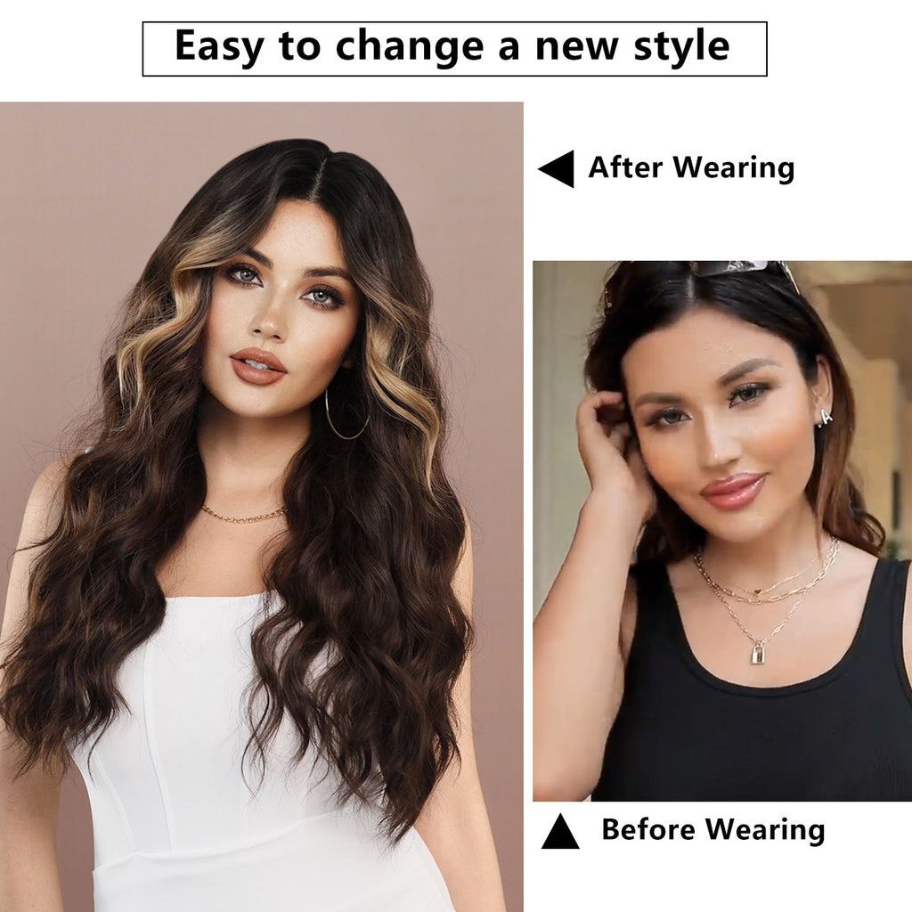 White Smoke Brown Gold Highlight Lace Wig - Elite Lace Fronts (T-Part Wavy) (FEVERCOS)
