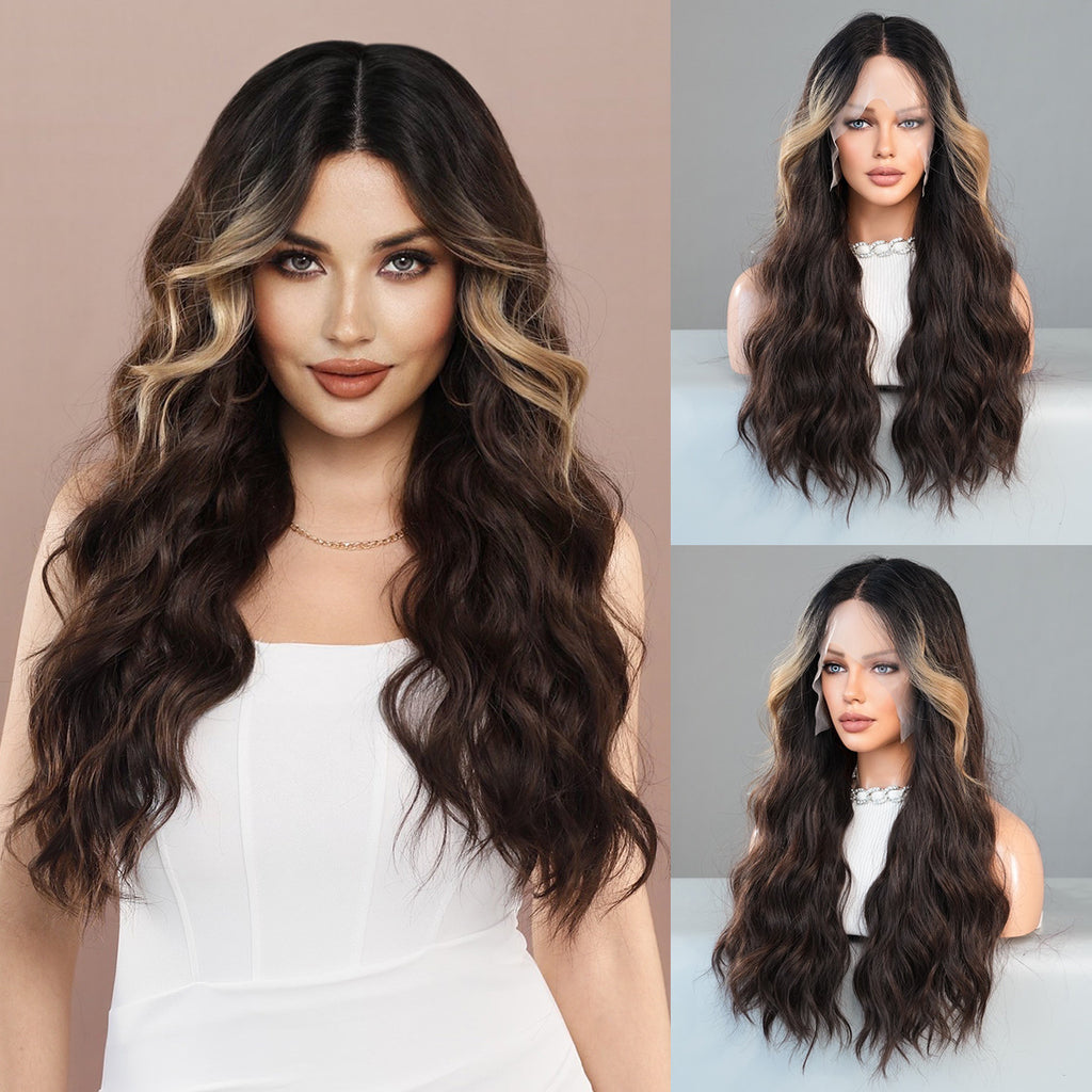 Lavender Brown Gold Highlight Lace Wig - Elite Lace Fronts (T-Part Wavy) (FEVERCOS)