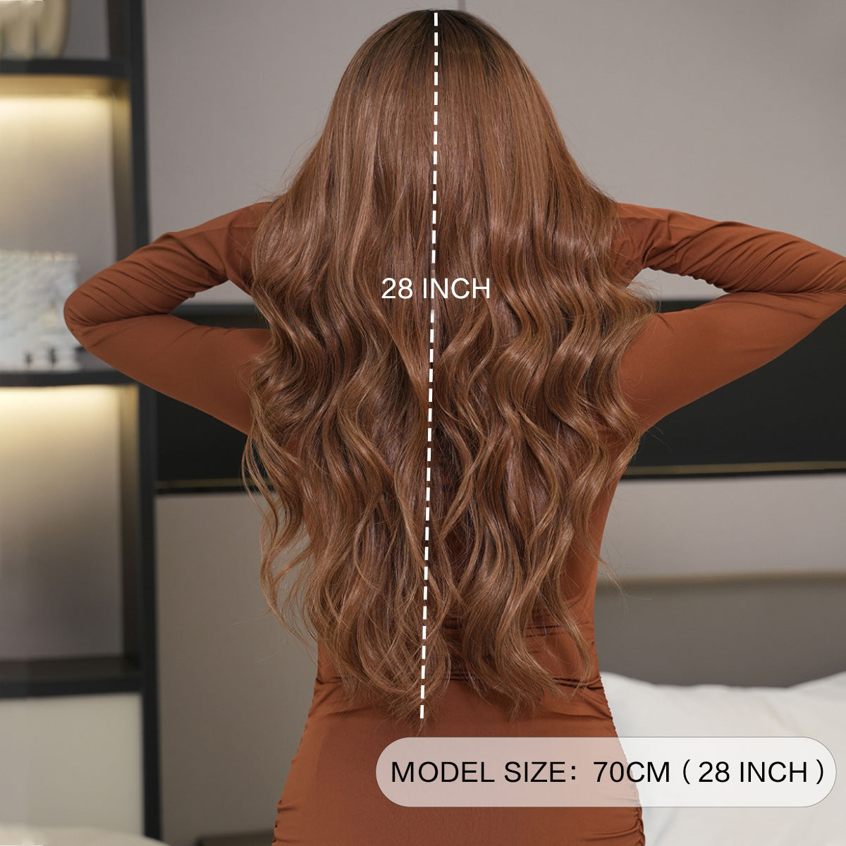 Dark Olive Green Ombre Brown Long Wavy Wig - Everyday Fashion (Middle Part) (FEVERCOS)