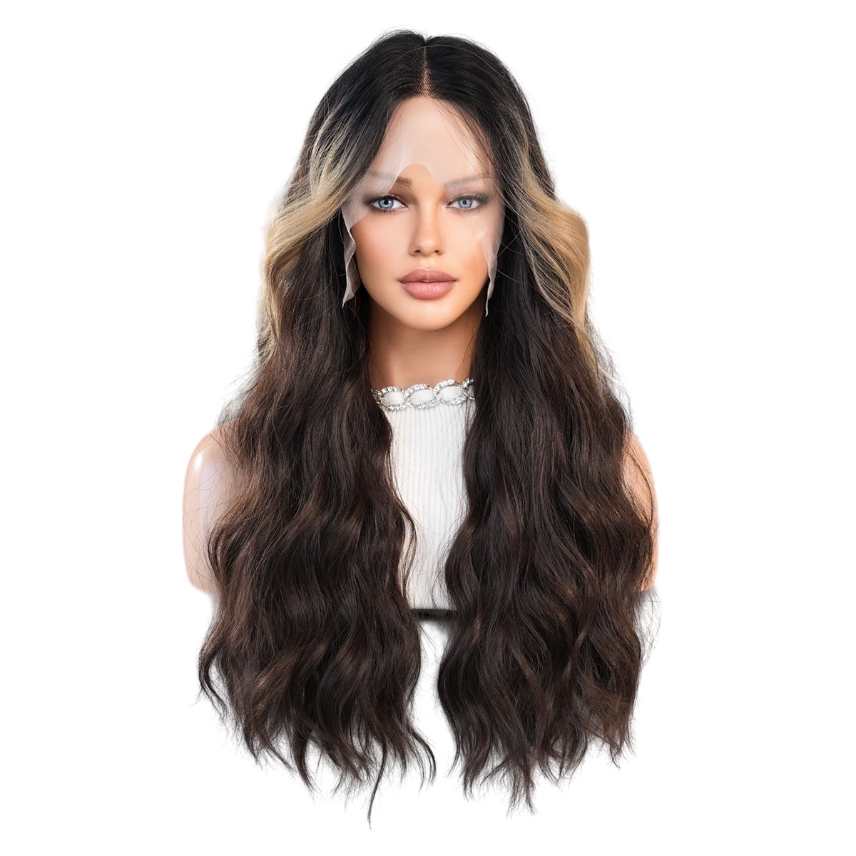 White Smoke Brown Gold Highlight Lace Wig - Elite Lace Fronts (T-Part Wavy) (FEVERCOS)