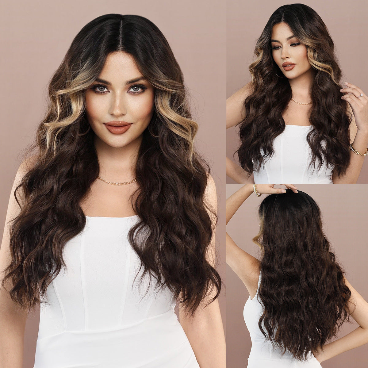 Lavender Brown Gold Highlight Lace Wig - Elite Lace Fronts (T-Part Wavy) (FEVERCOS)