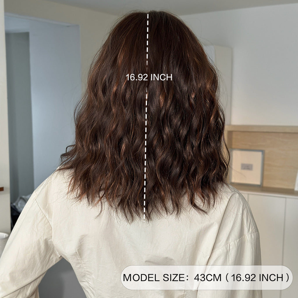 Dark Gray Dark Brown Retro Bob Wig - Vintage Collection (Collarbone Curly Bangs) (FEVERCOS)
