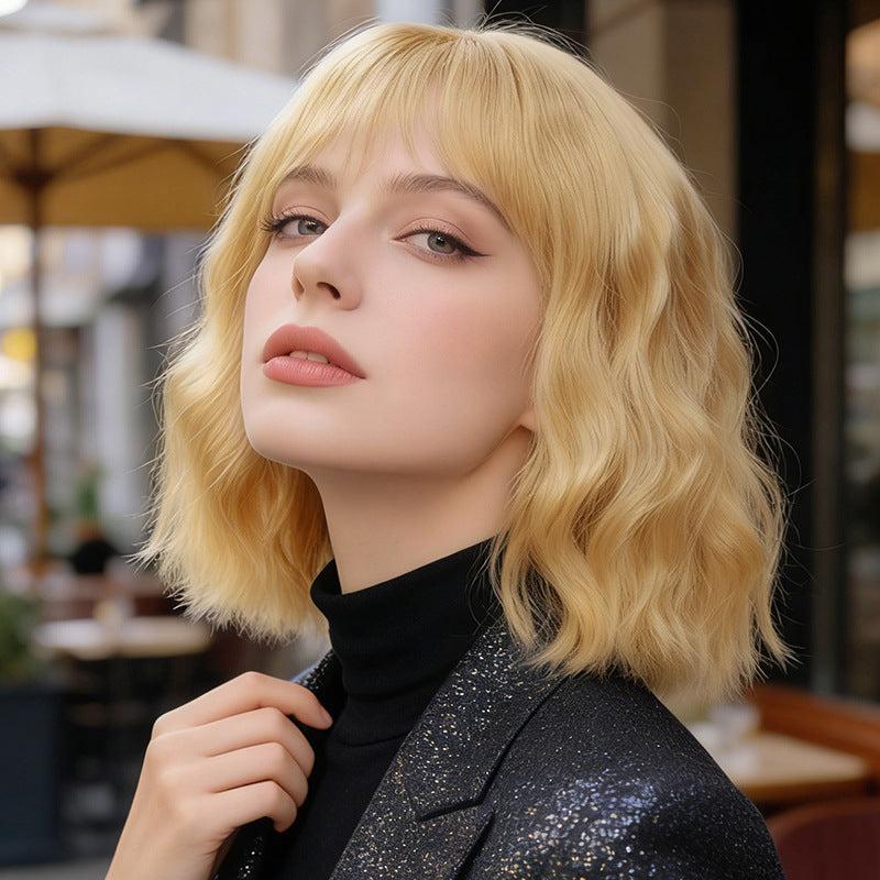Wavy Shoulder-Length Bob Wig - Everyday Fashion (Air Bangs) (FEVERCOS)