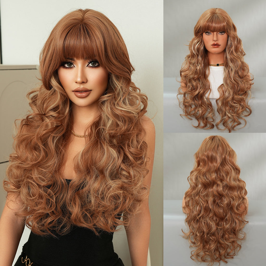 Sienna Pink Gold Long Wavy Wig - Lolita Fashion (Voluminous Bangs) (FEVERCOS)