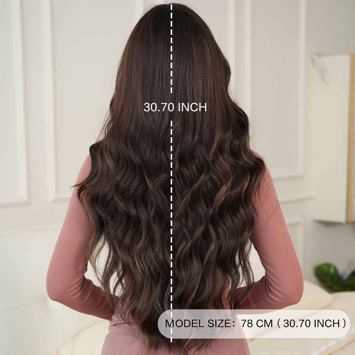 Light Gray Coffee Brown Gold Highlight Wavy Wig - Street Fashion (Curtain Bangs) (FEVERCOS)