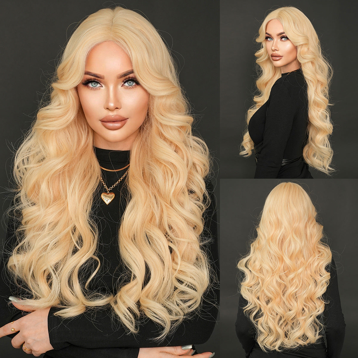 Dark Slate Gray Platinum Blonde Lace Wavy Wig - Elite Lace Fronts (T-Part Middle Part) (FEVERCOS)
