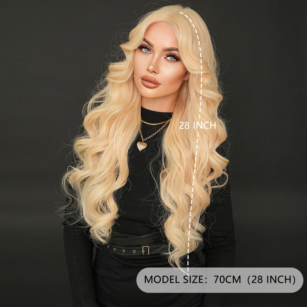 Dark Slate Gray Platinum Blonde Lace Wavy Wig - Elite Lace Fronts (T-Part Middle Part) (FEVERCOS)
