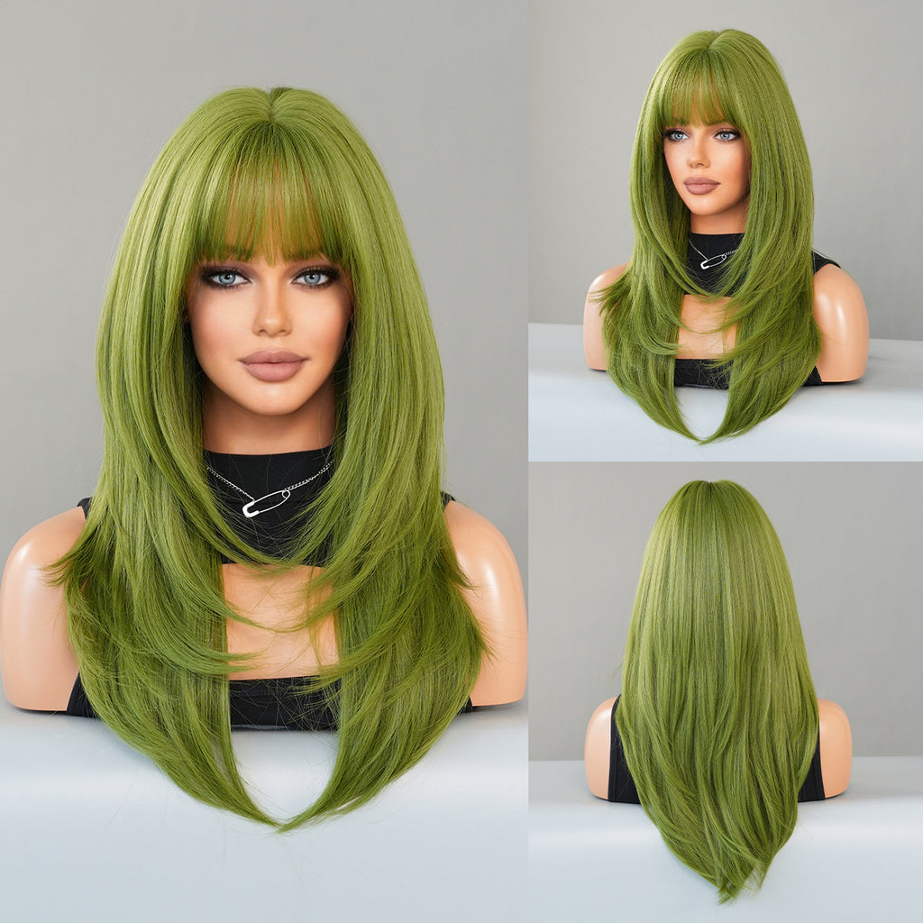 Gray Vanilla Green Long Straight Wig - Holiday Collection (High Layered) (FEVERCOS)