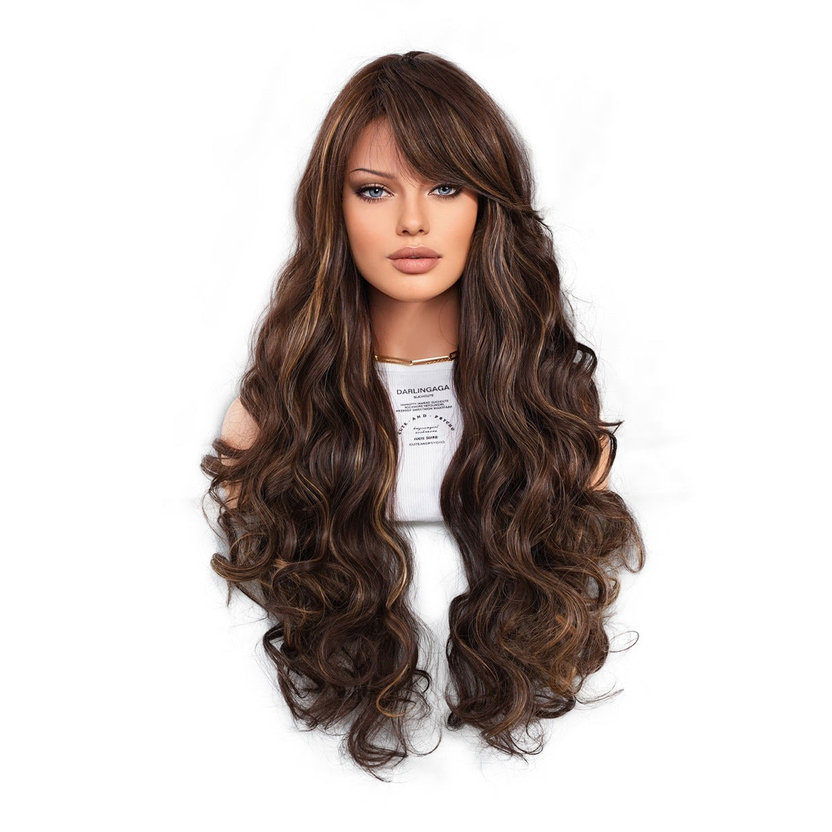 White Smoke Red Brown Gold Highlight Wavy Wig - Everyday Fashion (Side Bangs) (FEVERCOS)
