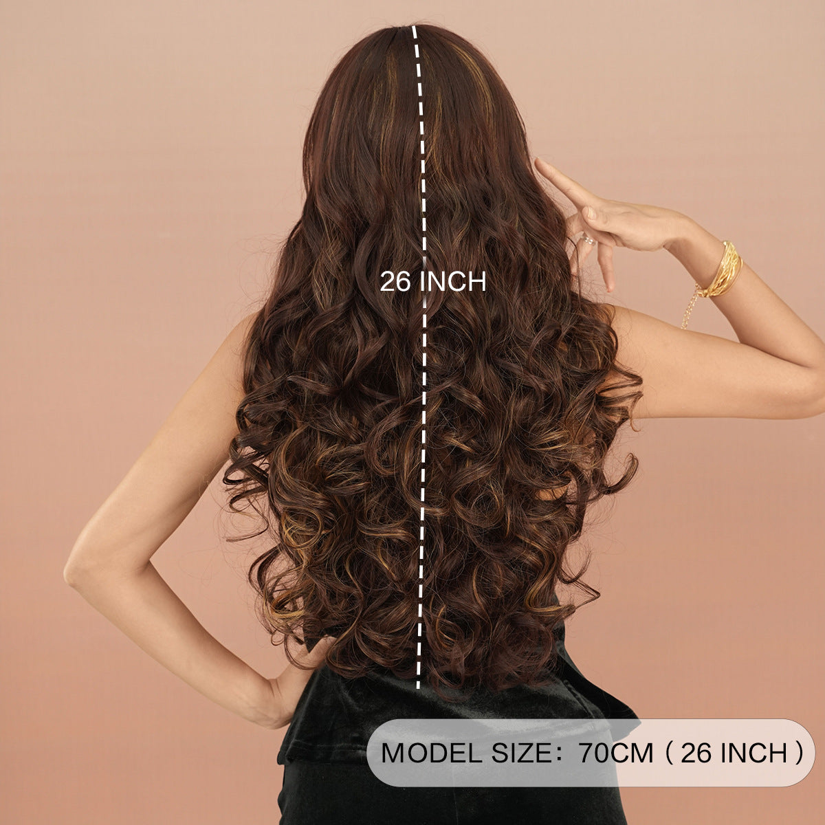 Tan Red Brown Gold Highlight Wavy Wig - Everyday Fashion (Side Bangs) (FEVERCOS)