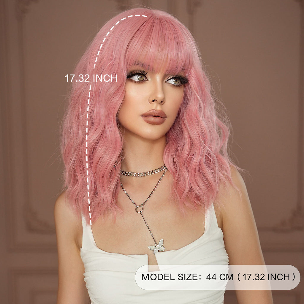 Dim Gray Pink Water Wave Shoulder Wig - Subculture Fashion (Sweet Bob) (FEVERCOS)