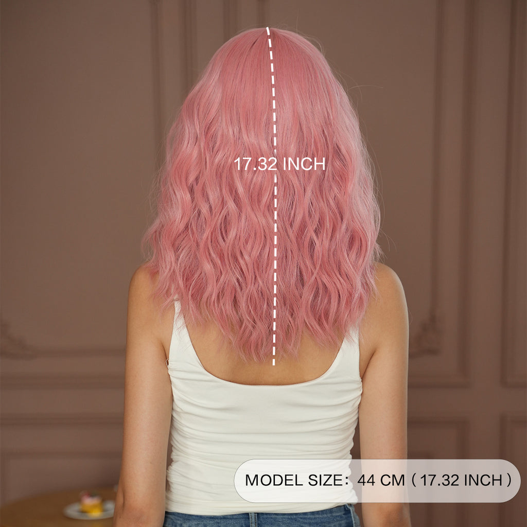 Dim Gray Pink Water Wave Shoulder Wig - Subculture Fashion (Sweet Bob) (FEVERCOS)