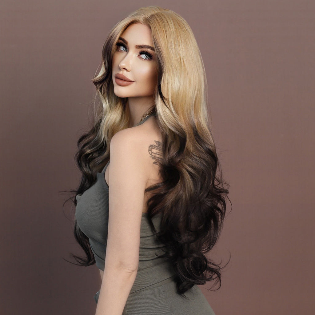 Dim Gray 13x4 Lace Front Ombre Blonde Wig - Elite Lace Fronts (Body Wave) (FEVERCOS)