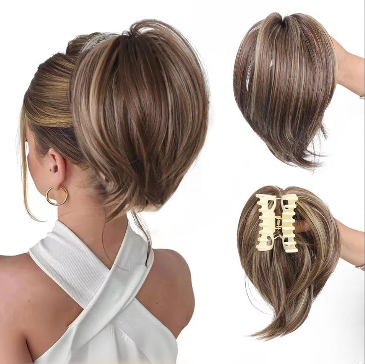 White Smoke Short Straight Spiky Messy Bun - Urban Chic (Claw Clip Updo) (FEVERCOS) Hair Extension
