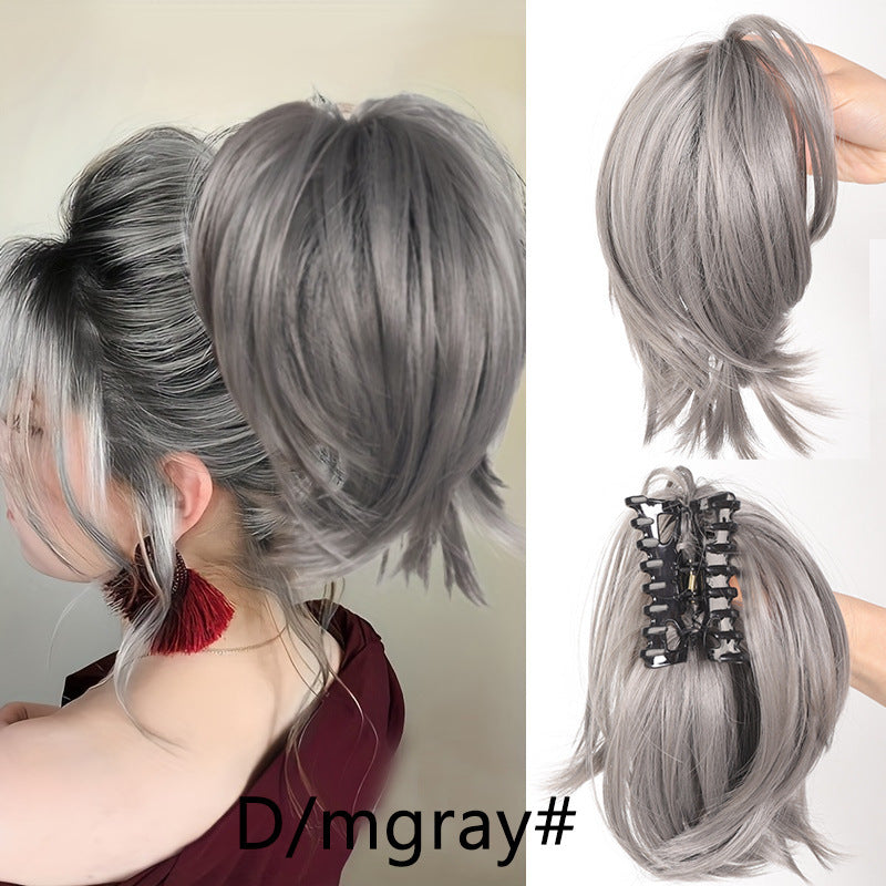 White Smoke Short Straight Spiky Messy Bun - Urban Chic (Claw Clip Updo) (FEVERCOS) Hair Extension