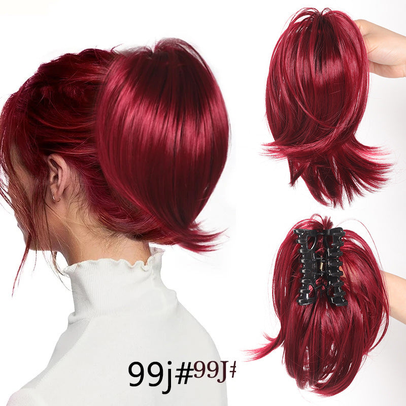 White Smoke Short Straight Spiky Messy Bun - Urban Chic (Claw Clip Updo) (FEVERCOS) Hair Extension