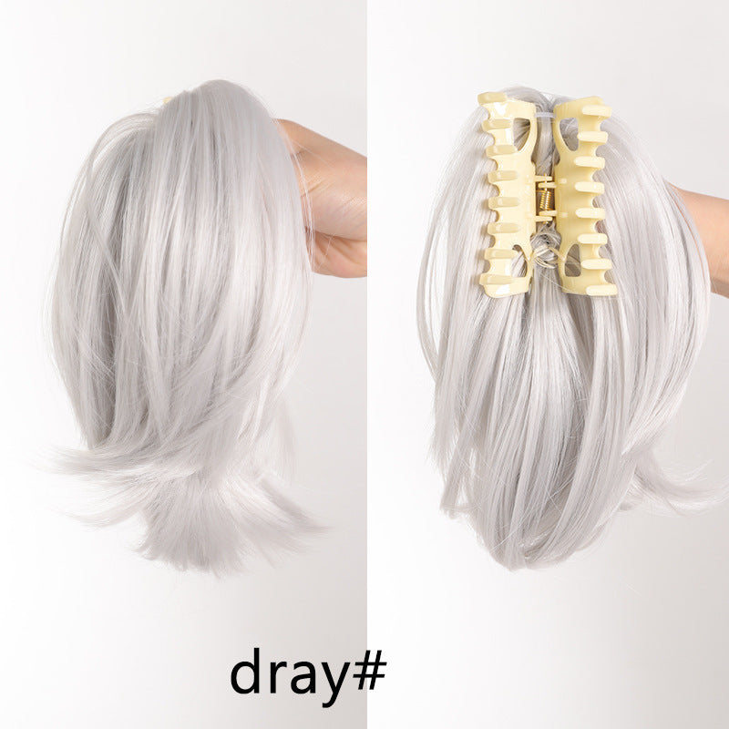 White Smoke Short Straight Spiky Messy Bun - Urban Chic (Claw Clip Updo) (FEVERCOS) Hair Extension