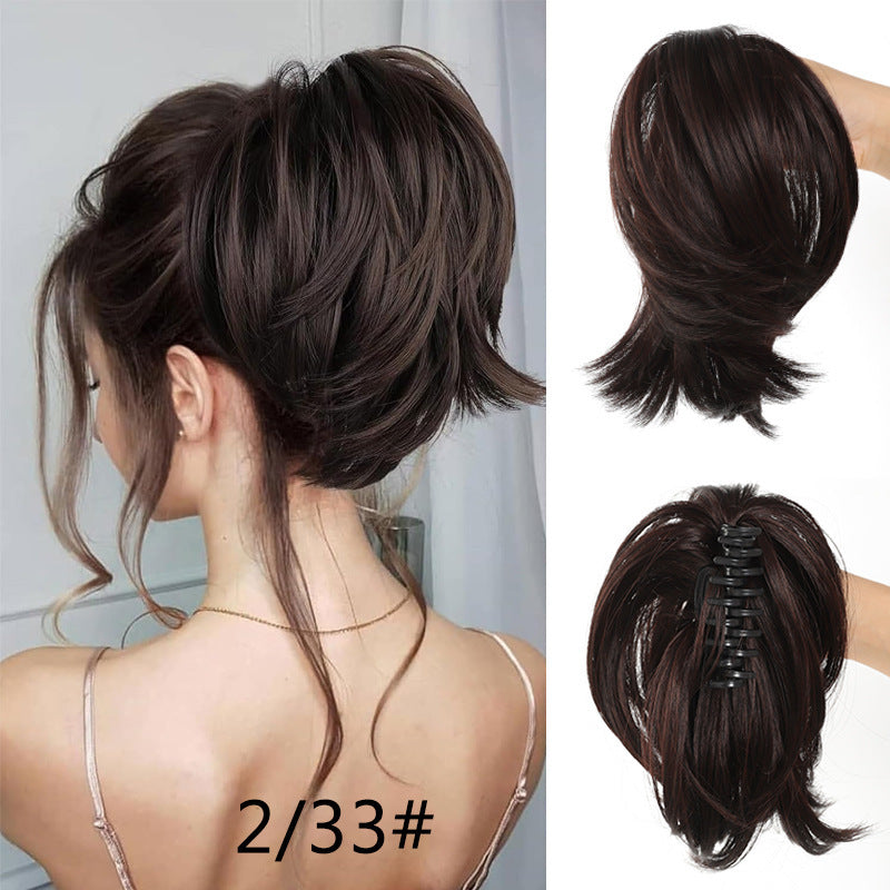 White Smoke Short Straight Spiky Messy Bun - Urban Chic (Claw Clip Updo) (FEVERCOS) Hair Extension