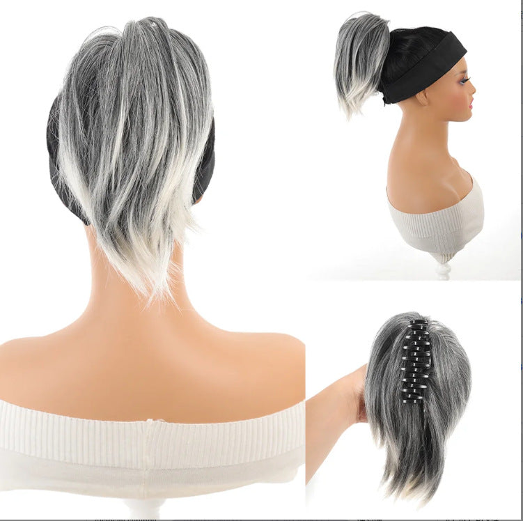 White Smoke Short Straight Spiky Messy Bun - Urban Chic (Claw Clip Updo) (FEVERCOS) Hair Extension