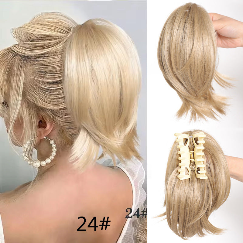 White Smoke Short Straight Spiky Messy Bun - Urban Chic (Claw Clip Updo) (FEVERCOS) Hair Extension