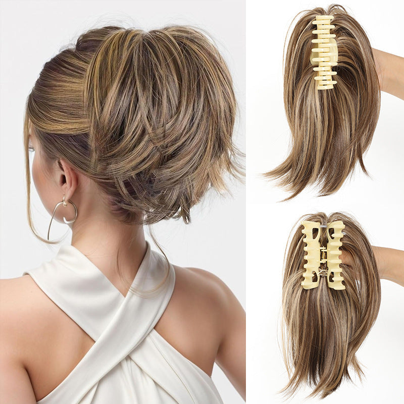 White Smoke Short Straight Spiky Messy Bun - Urban Chic (Claw Clip Updo) (FEVERCOS) Hair Extension