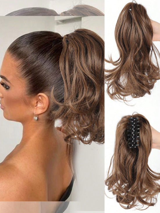 White Smoke Short Wavy Claw Clip Ponytail - Weekend Casual (Fluffy Big Waves) (FEVERCOS) Hair Extension