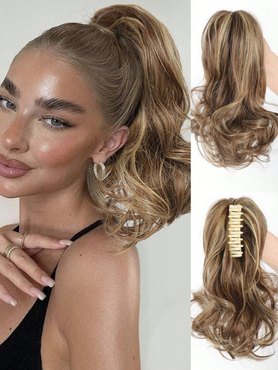 White Smoke Short Wavy Claw Clip Ponytail - Weekend Casual (Fluffy Big Waves) (FEVERCOS) Hair Extension