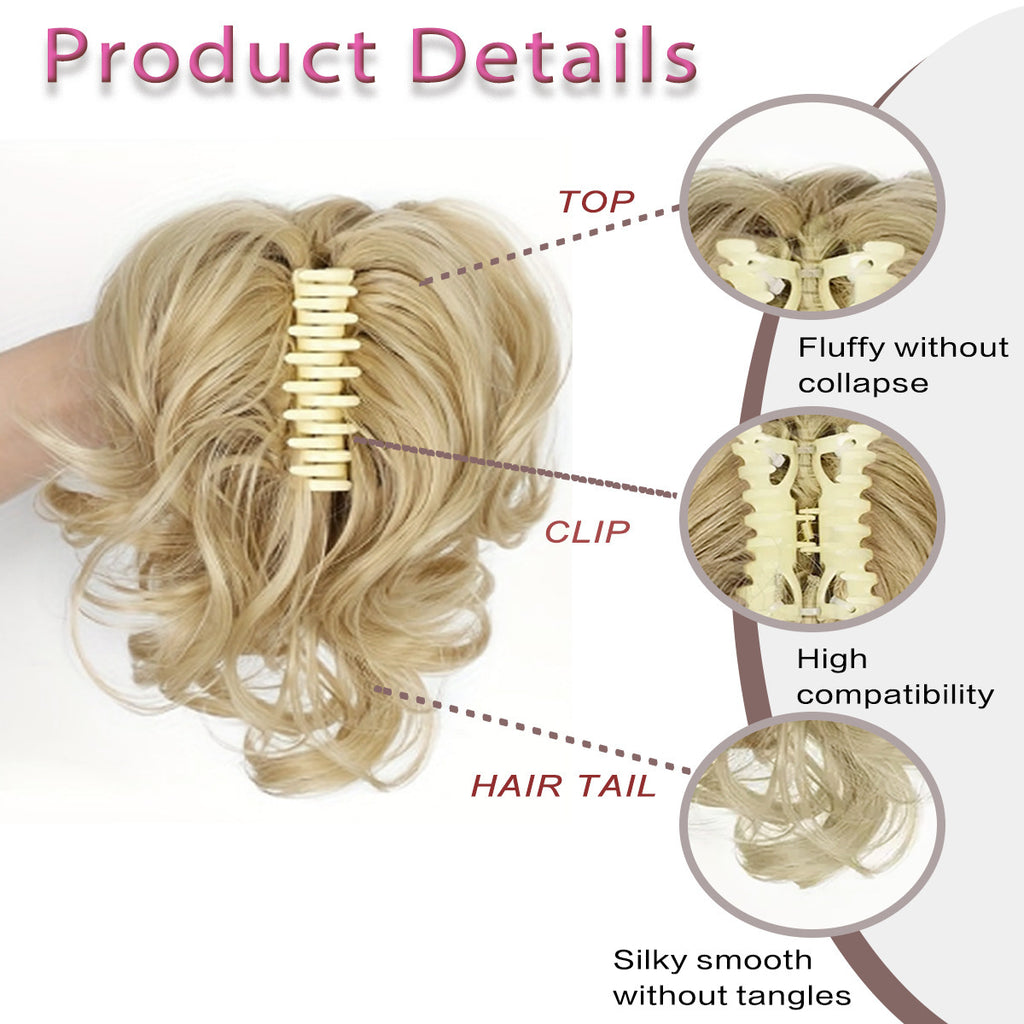 White Smoke Short Wavy Claw Clip Ponytail - Weekend Casual (Fluffy Big Waves) (FEVERCOS) Hair Extension