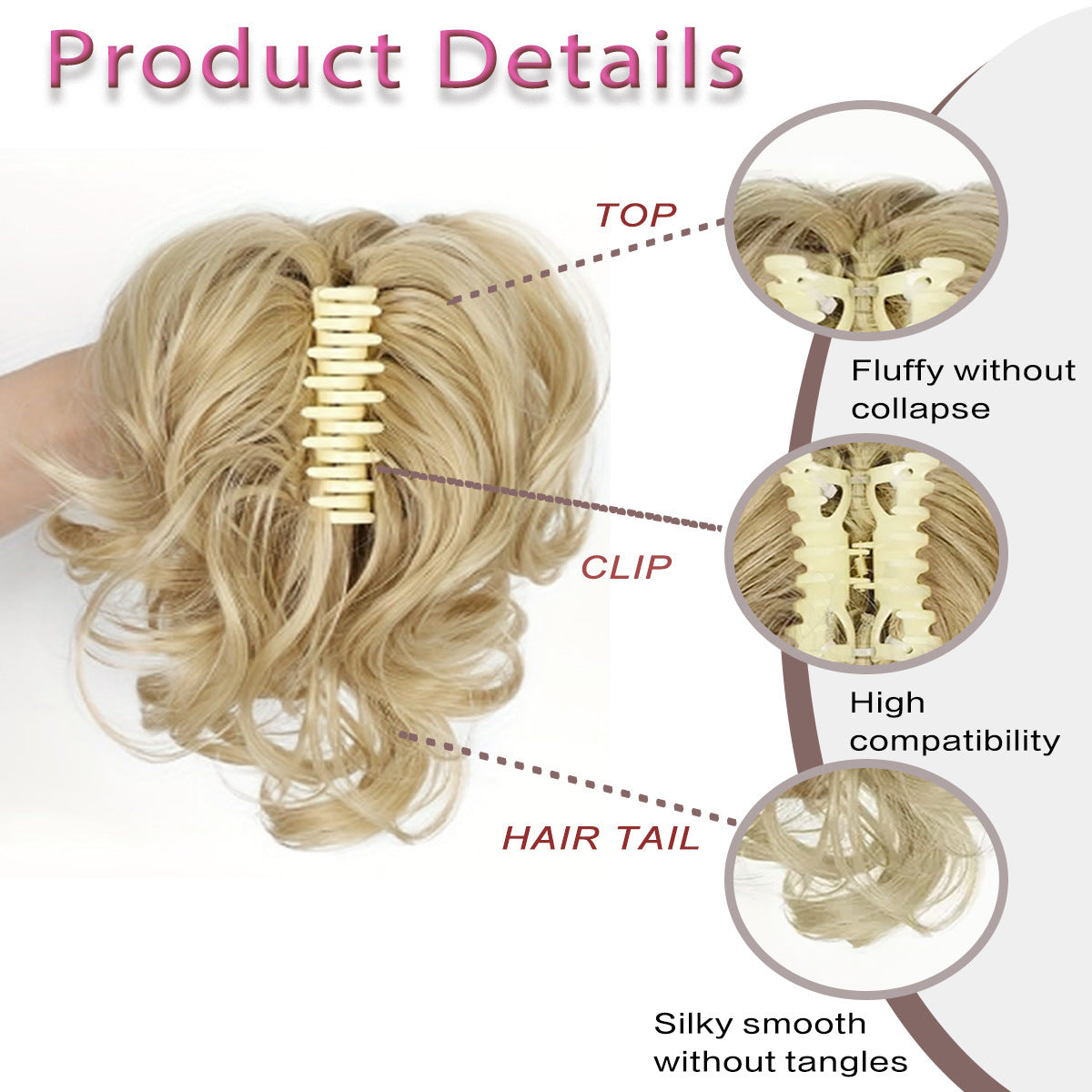 White Smoke Short Wavy Claw Clip Ponytail - Weekend Casual (Fluffy Big Waves) (FEVERCOS) Hair Extension