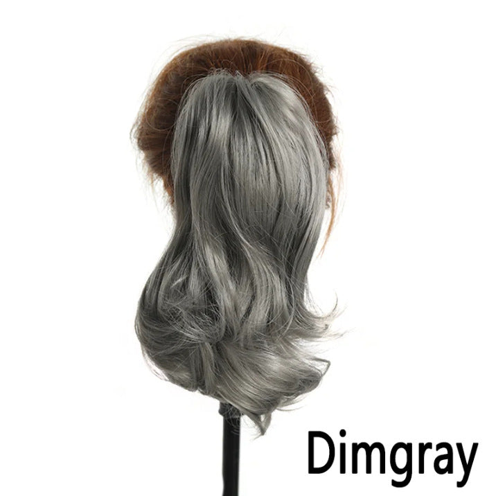 White Smoke Short Wavy Claw Clip Ponytail - Weekend Casual (Fluffy Big Waves) (FEVERCOS) Hair Extension