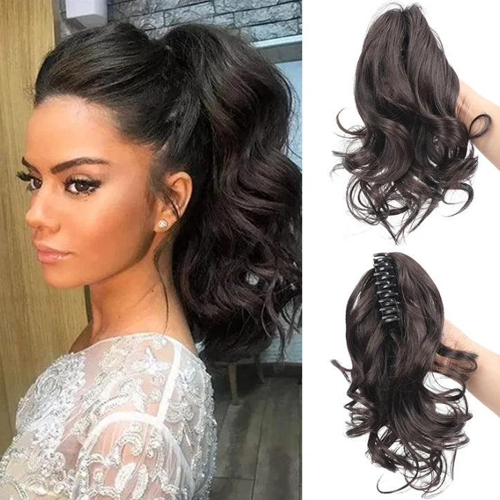 White Smoke Short Wavy Claw Clip Ponytail - Weekend Casual (Fluffy Big Waves) (FEVERCOS) Hair Extension