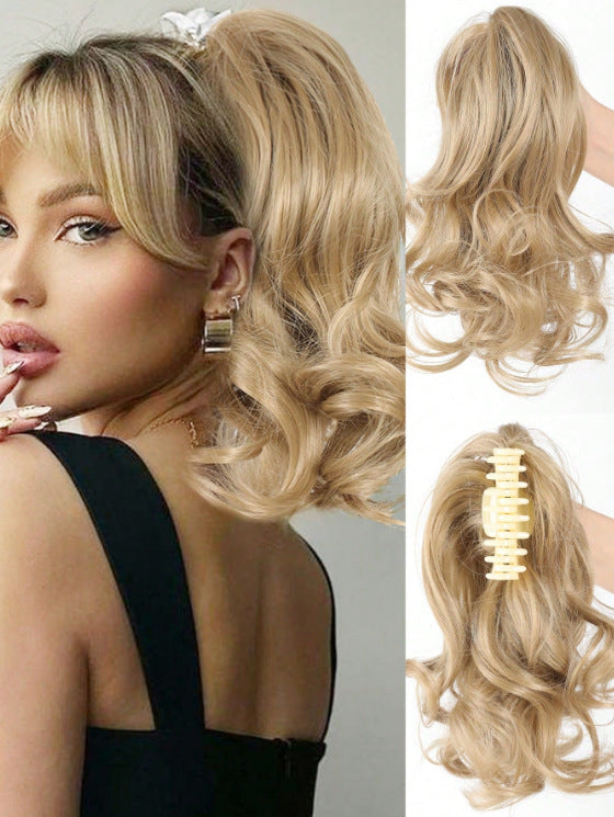 Rosy Brown Short Wavy Claw Clip Ponytail - Weekend Casual (Fluffy Big Waves) (FEVERCOS) Hair Extension