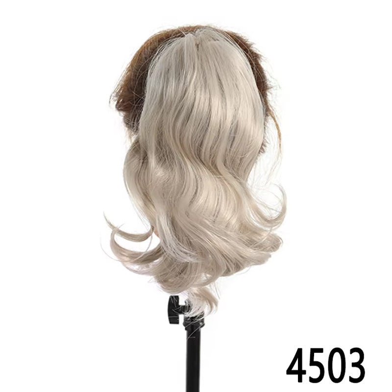 White Smoke Short Wavy Claw Clip Ponytail - Weekend Casual (Fluffy Big Waves) (FEVERCOS) Hair Extension
