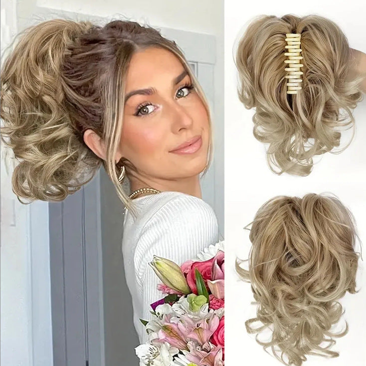 White Smoke Short Wavy Claw Clip Ponytail - Weekend Casual (Fluffy Big Waves) (FEVERCOS) Hair Extension