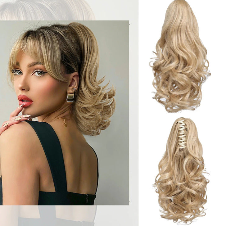 White Smoke Short Wavy Claw Clip Ponytail - Weekend Casual (Fluffy Big Waves) (FEVERCOS) Hair Extension